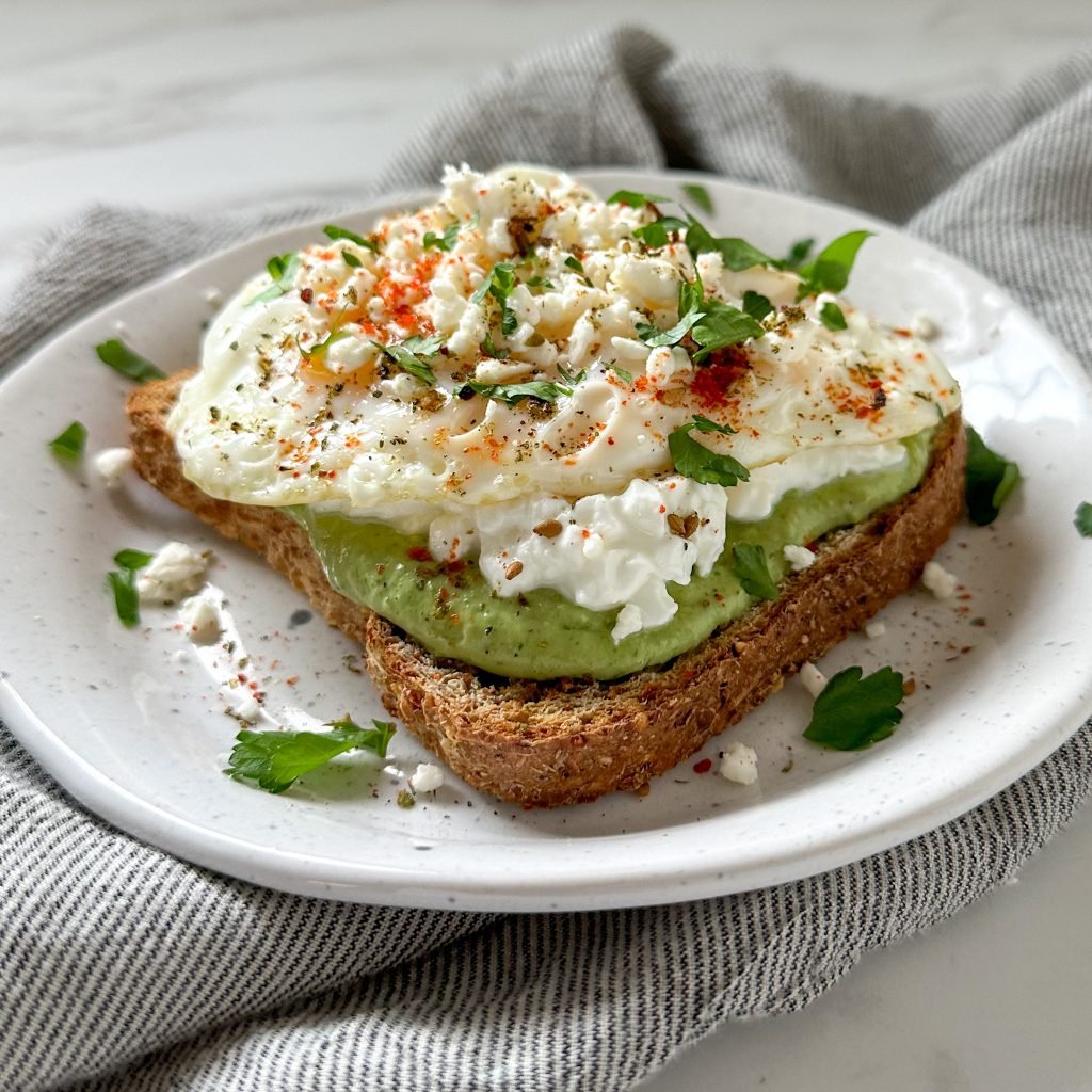Cottage Cheese Toast With Avocado, Egg, And Feta