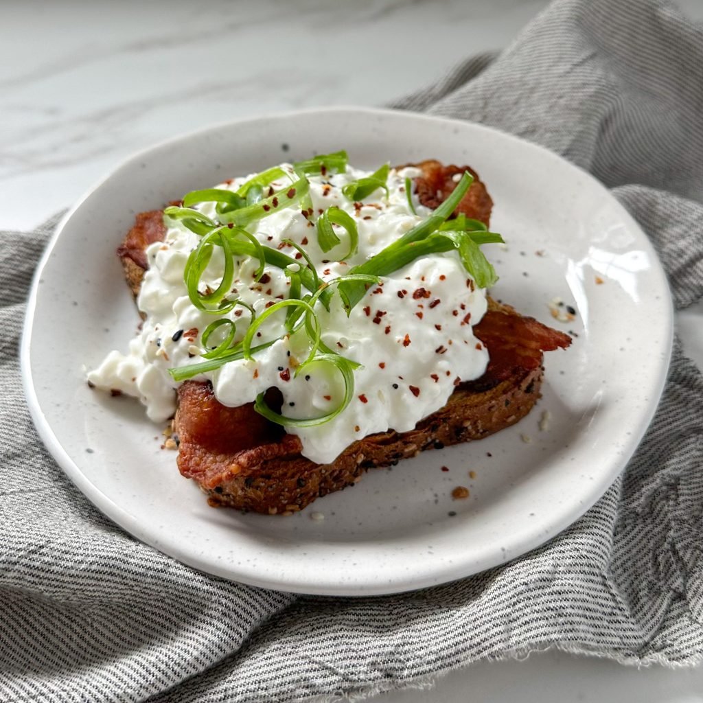 Cottage Cheese Toast With Bacon And Scallions