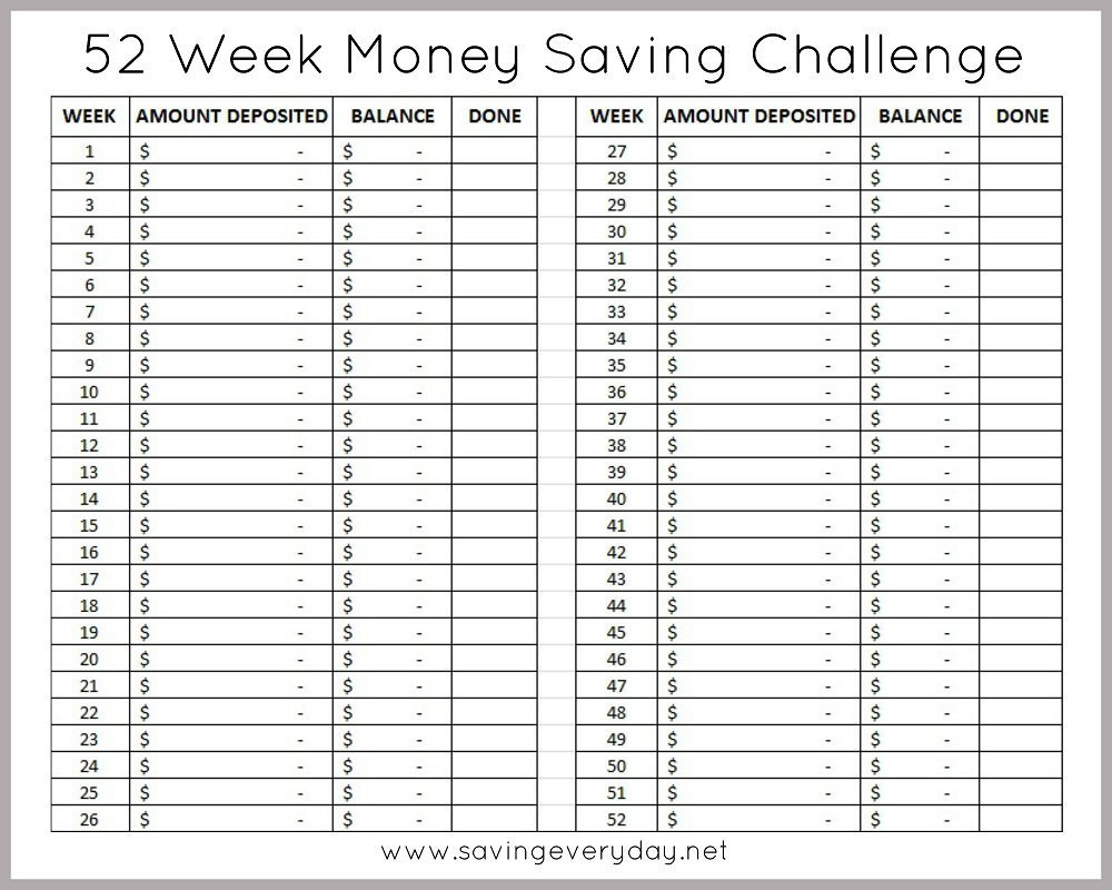 52 Week Money Saving Challenge Printable Sheet sm 52 Week Money Saving Challenge Printable Sheet sm