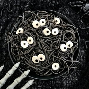 Halloween Food Creepy Pasta with Edible Eyeballs