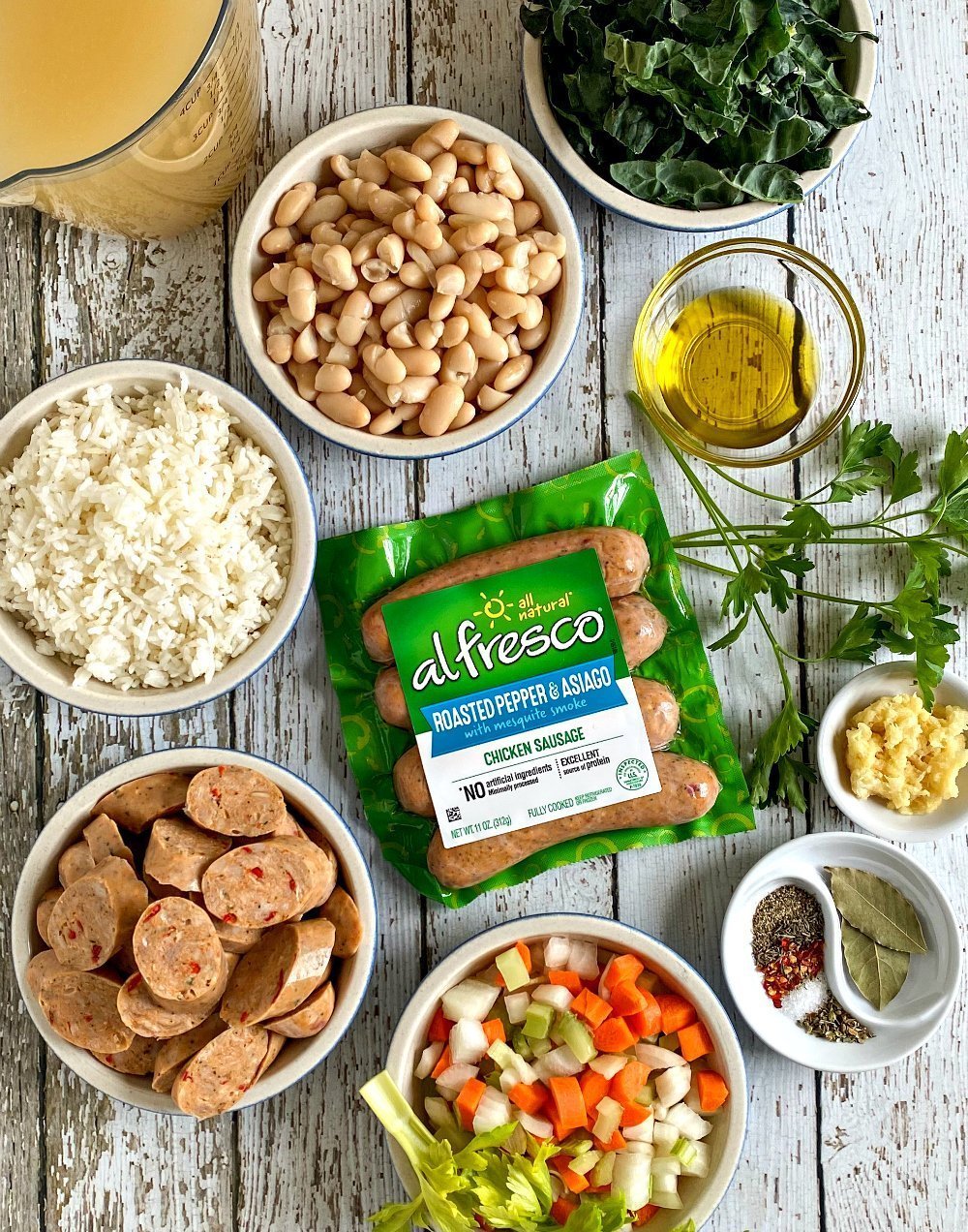 Ingredients for Beans and Rice with Sausage